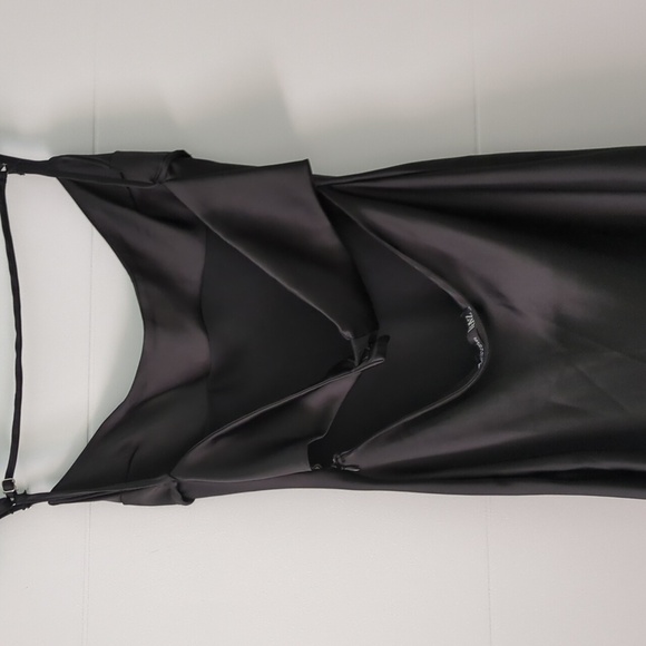 Zara Viral Silky Satin Elegant Black Cut Out Slip Mini Dress Spaghetti Straps - Picture 7 of 11